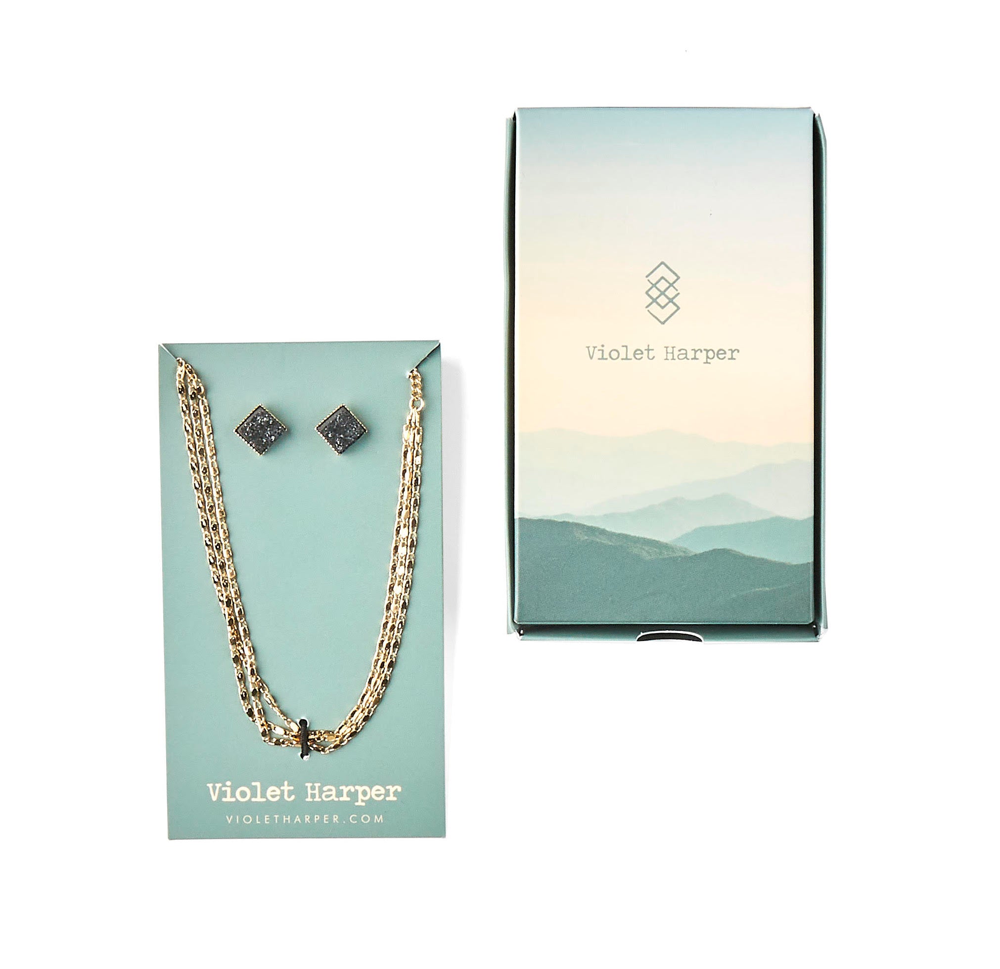 Violet Harper Isla Layered Necklace + Black Druzy Earring Set